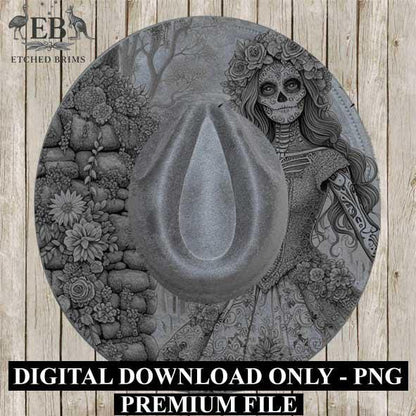 Sugar Skull Hat 14 Engraving Design, Laser Brim Template, Day of the Dead, Western Hat File, Cowgirl Brim Design, Digital Download EB301