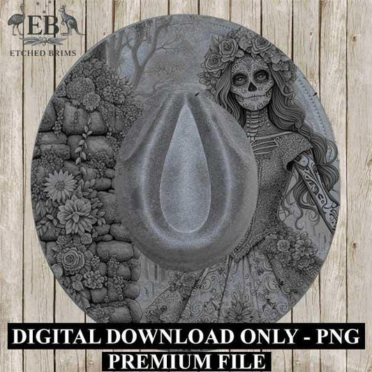 Sugar Skull Hat 14 Engraving Design, Laser Brim Template, Day of the Dead, Western Hat File, Cowgirl Brim Design, Digital Download EB301