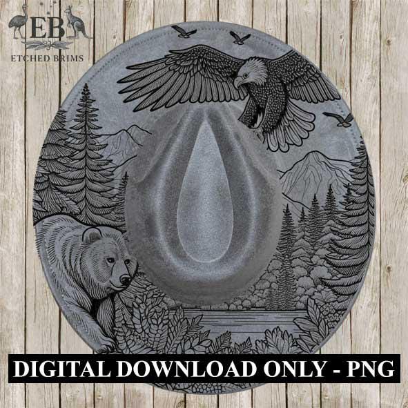 Bear 3, Eagle & Trees, Laser Hat Burning Design, Digital Download PNG, Hat Burning Template, Hat Laser Engraving Design, Hat File EB357