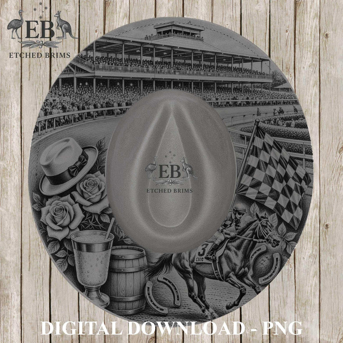 Hat Engraving Template Kentucky Derby | Horse Brim Engraving File | Western Hat Burning Design | Laser Engraving PNG, EB1238