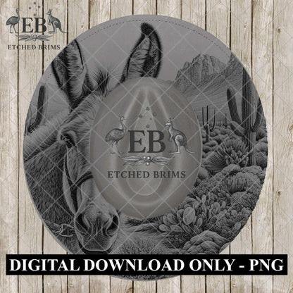 Mule Western Desert Hat Engraving Template | Wide Brim Hat Burning Pattern, Cowboy Hat Laser Design, EB1197