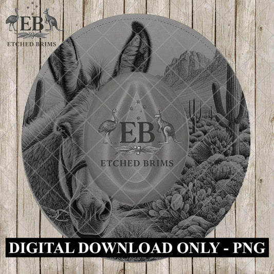 Mule Western Desert Hat Engraving Template | Wide Brim Hat Burning Pattern, Cowboy Hat Laser Design, EB1197