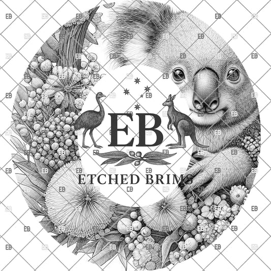 Koala Hat Brim Template | Australian Native Flower Hat Engraving File | Western Cowboy Hat Laser Burn Design | Wide Brim Pattern, EB1185