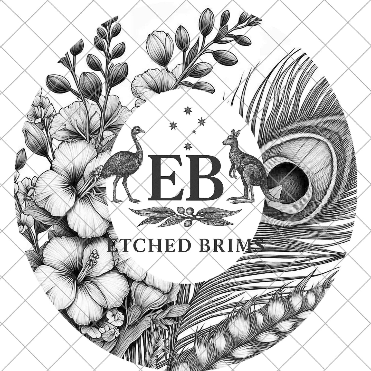 Larkspur Peacock Feather Hat Burning Design, Laser Engraving PNG, Cowboy Hat File, EB1033