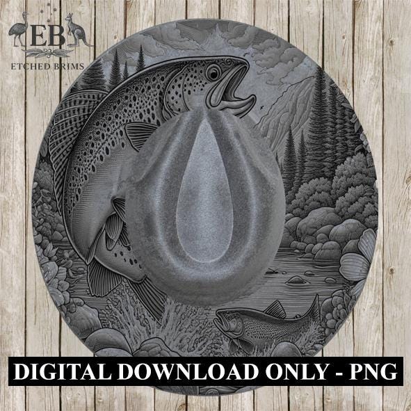 Hat Burning Design, Trout Fish 1, Fishing Digital File, PNG, Hat Burning Template, Cowboy Hat, Laser Engraving, Wide Brim Hat Design EB404