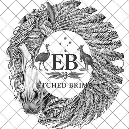 Indian Horse & Feathers 13, Laser Hat Burning Design, Digital Download PNG, Hat Burning Template, Hat Laser Engraving Design, Hat File EB105