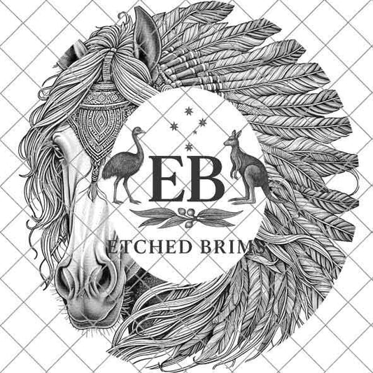 Indian Horse & Feathers 13, Laser Hat Burning Design, Digital Download PNG, Hat Burning Template, Hat Laser Engraving Design, Hat File EB105