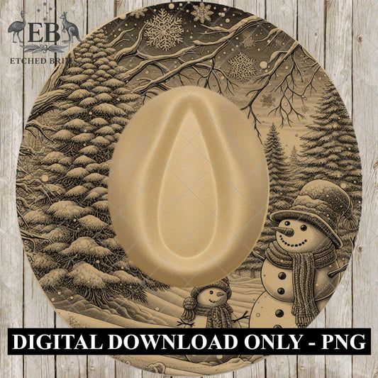 Snowman Hat Burning Design, Winter Laser Engraving Wide Brim Fedora Template, EB694