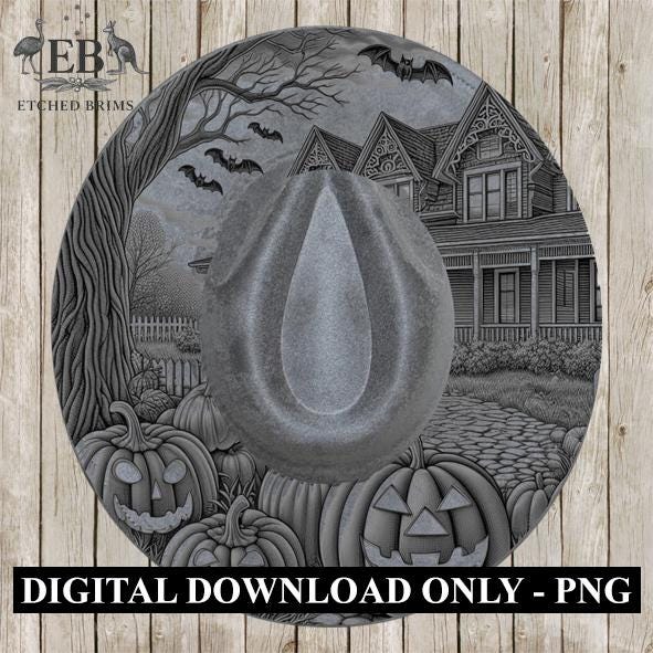 Halloween Hat Template, Ghost, Pumpkin, Haunted House, Spooky Season, PNG, Hat Burning Stencil, Hat Burning Design, Engraving Pattern, EB408