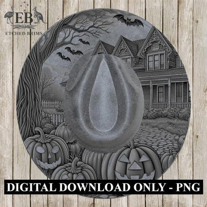 Halloween Hat Template, Ghost, Pumpkin, Haunted House, Spooky Season, PNG, Hat Burning Stencil, Hat Burning Design, Engraving Pattern, EB408