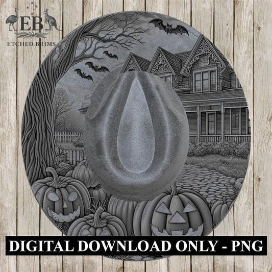 Halloween Hat Template, Ghost, Pumpkin, Haunted House, Spooky Season, PNG, Hat Burning Stencil, Hat Burning Design, Engraving Pattern, EB408