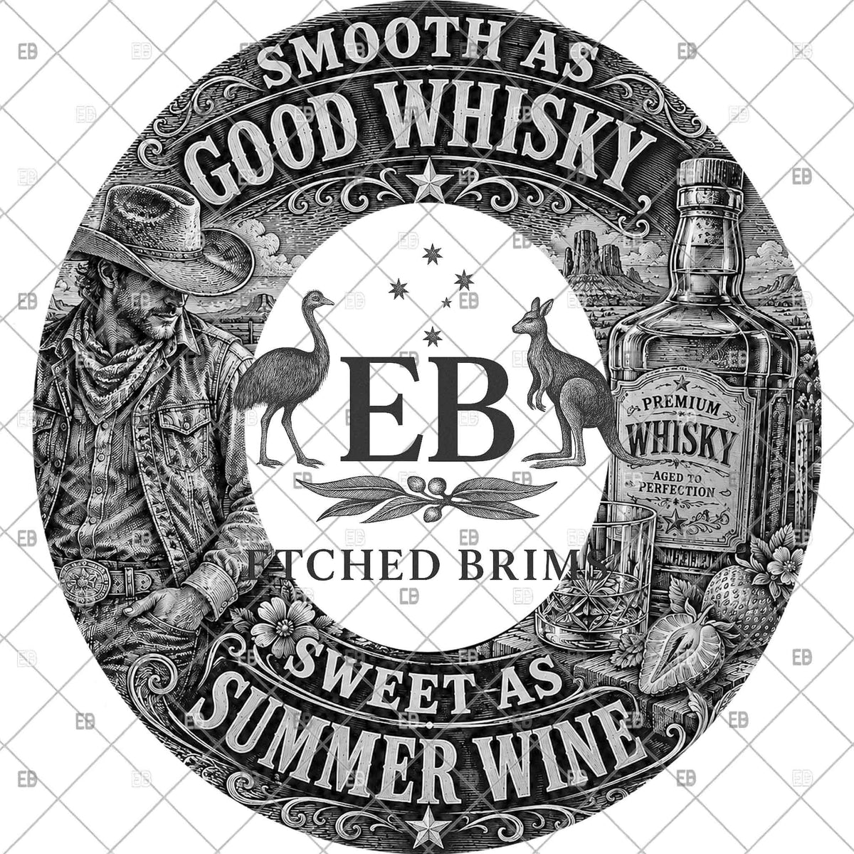 Cowboy Whiskey, Hat Burning Template, Wide Brim Laser Hat Engraving Design, Printable Stencil, EB1372