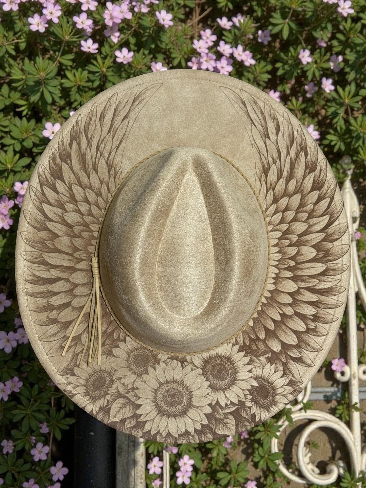 Angel Wings and Sunflowers Hat Burning Designs, Digital Download PNG, Wide Brim Template, Hat Laser Engraving Design, EB1166