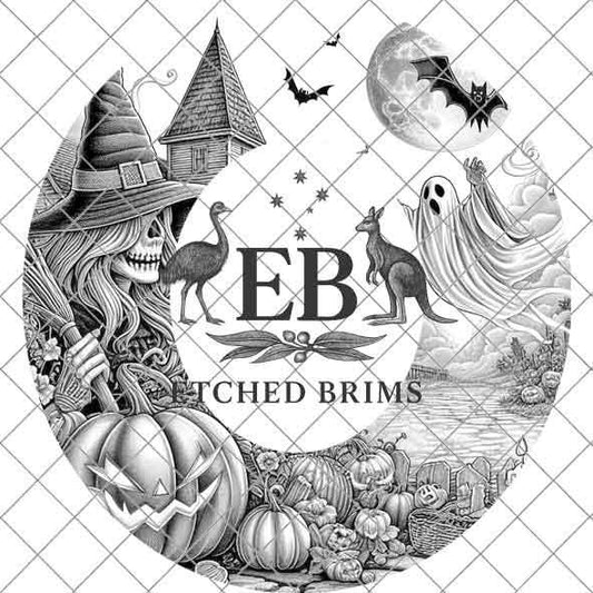 Halloween Hat Template, Ghost, Pumpkin, Haunted House, Spooky Season, PNG, Hat Burning Stencil, Hat Burning Design, Engraving Pattern, EB409
