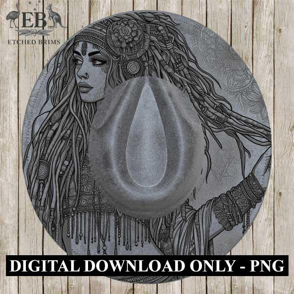 Hat Burning Design, Hippy Woman 6, Boho Hippie, Wide Brim Hat Design, PNG, Hat Burning Template, Hat Laser Engraving Design, Hat File EB153