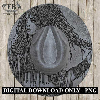 Hat Burning Design, Hippy Woman 6, Boho Hippie, Wide Brim Hat Design, PNG, Hat Burning Template, Hat Laser Engraving Design, Hat File EB153