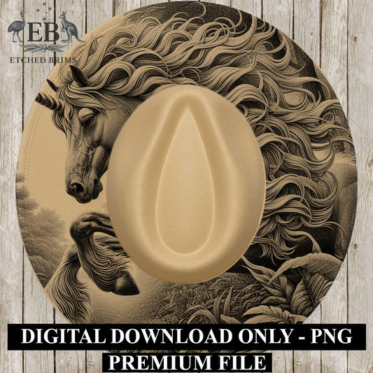 Unicorn Mystical Horse, Hat Burning Design for Wide Brim Cowboy Hats. Laser Engraving and PDF Burning Stencil for Hand Burning, EB918