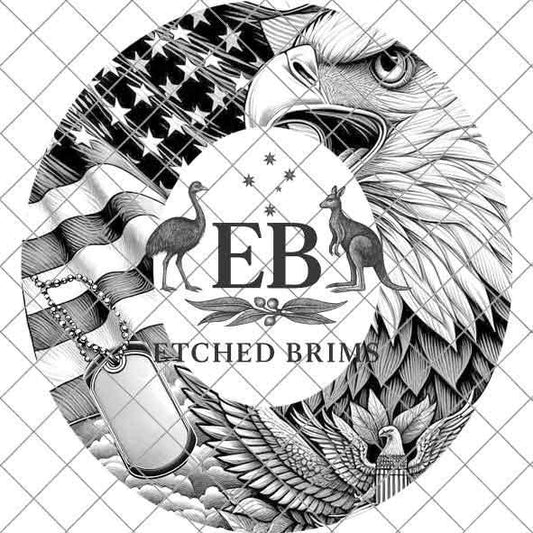 American Eagle Blank Military Tags, Youth Hat Burning Template: Flag Design for Child Sized Wide Brim Hats EBY540