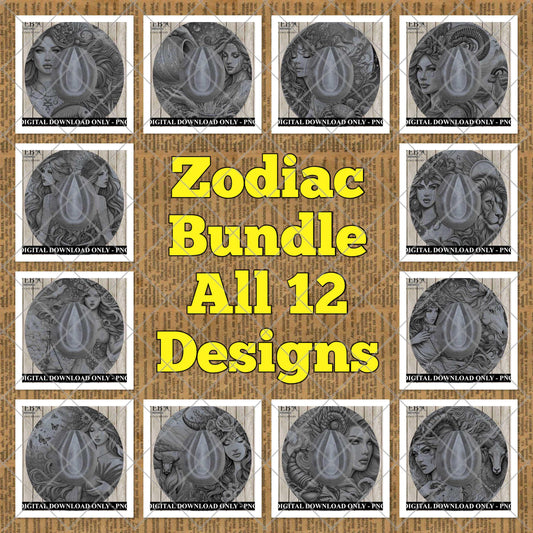 Zodiac Star Signs Hat Burning Templates Bundle. Laser Engraving Designs with PNG & Hat Hand Burning Stencils PDF. 12 Constellations EB303