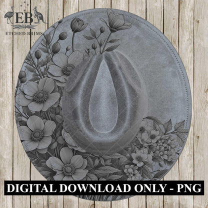 Hat Burning Design, Flowers Curve 5, Wide Brim Hat Design, Laser Hat Template, Boho Cowboy Style, Laser File, EB666