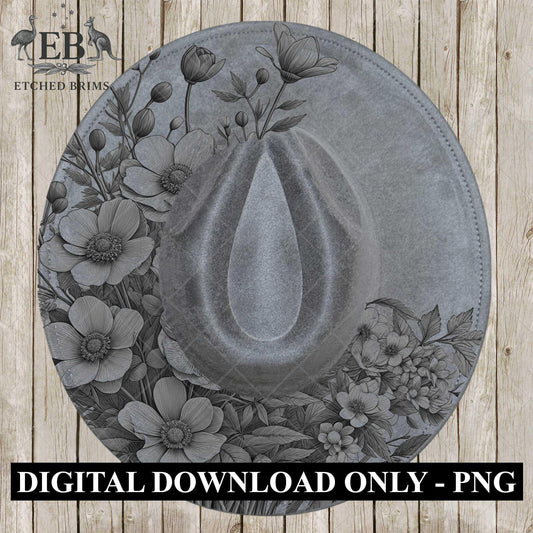Hat Burning Design, Flowers Curve 5, Wide Brim Hat Design, Laser Hat Template, Boho Cowboy Style, Laser File, EB666