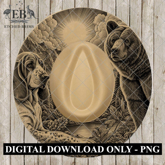 Hound Dog & Bear, Hat Burning Design, Laser Engraving Template, PNG, PDF, Digital File for Burning Hats, EB1112
