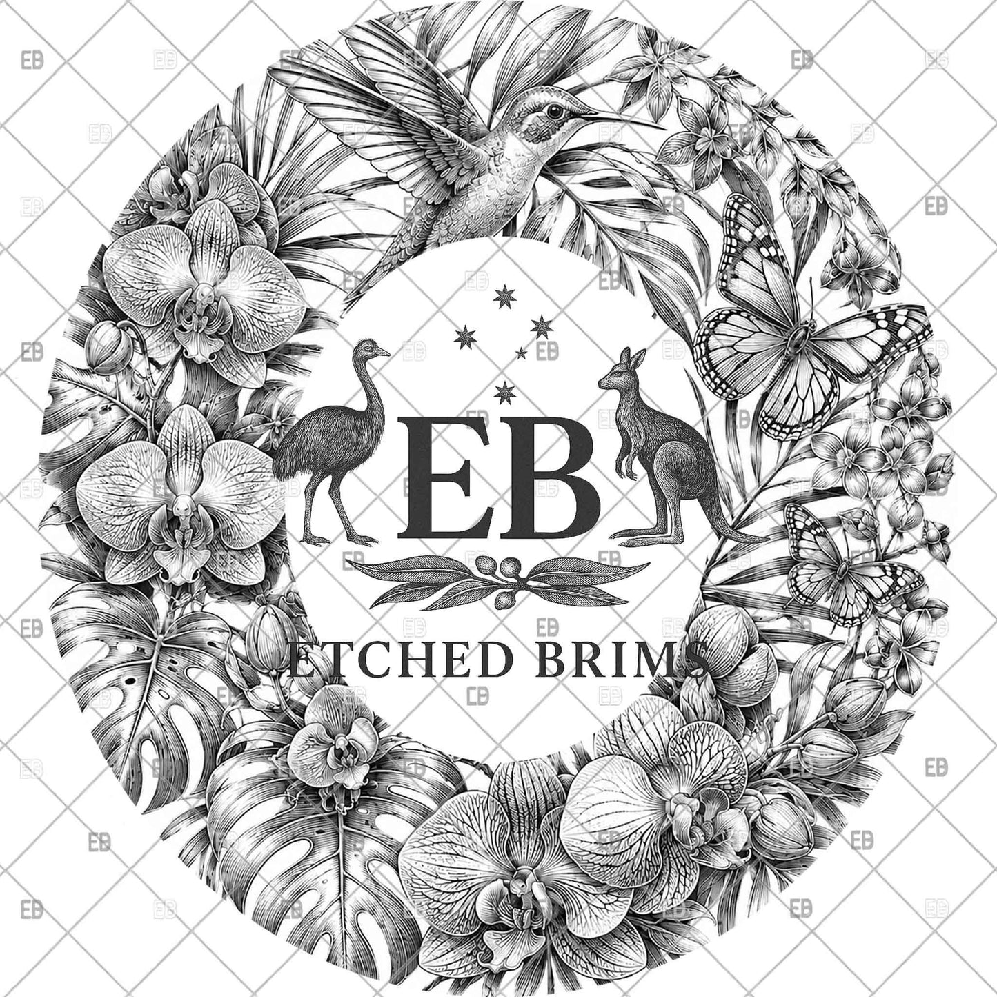 Hummingbird Monstera Orchids, Hat Burning Design, Butterflies and Flowers Hat Burning Template, Hat Laser Engraving Design, Hat File EB1279
