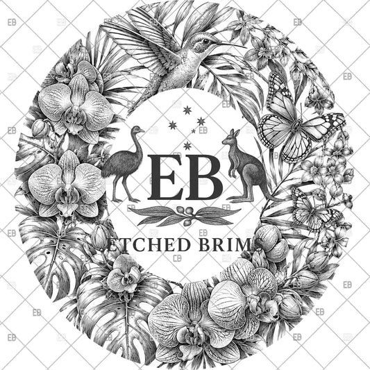 Hummingbird Monstera Orchids, Hat Burning Design, Butterflies and Flowers Hat Burning Template, Hat Laser Engraving Design, Hat File EB1279