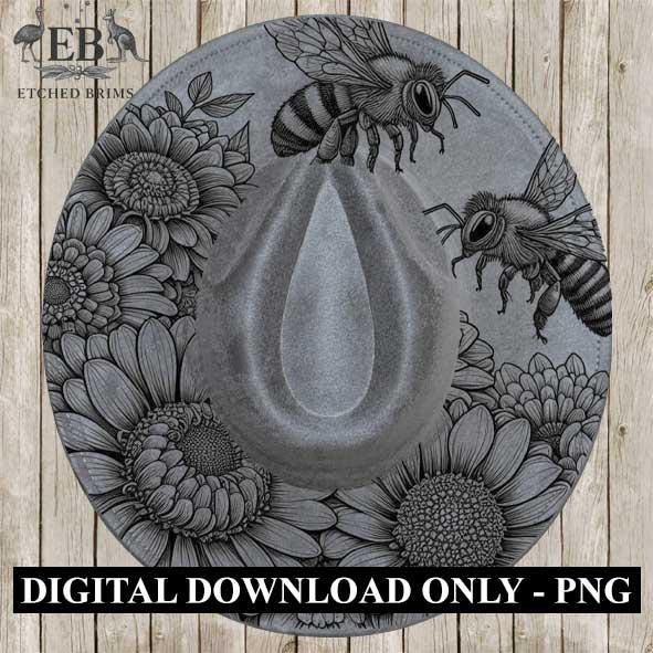 Flowers & Bees 1 Hat File, Laser Hat Burning Design, Digital Download PNG, Hat Burning Template, Hat Laser Engraving Design Hat File EB58