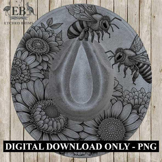 Flowers & Bees 1 Hat File, Laser Hat Burning Design, Digital Download PNG, Hat Burning Template, Hat Laser Engraving Design Hat File EB58