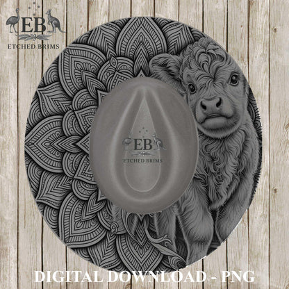 Highland Cow & Mandala, Hat Burning Design, Hat Burning Template, Hat Engraving Design, Wide Brim Hat File, EB1235