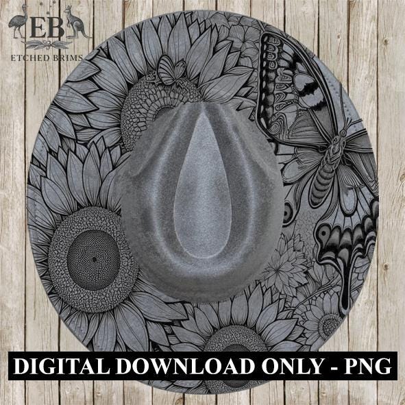 Sunflowers & Butterflies 2, Laser Hat Burning Design, Digital Download PNG, Hat Burning Template, Hat Laser Engraving Design, Hat File EB92