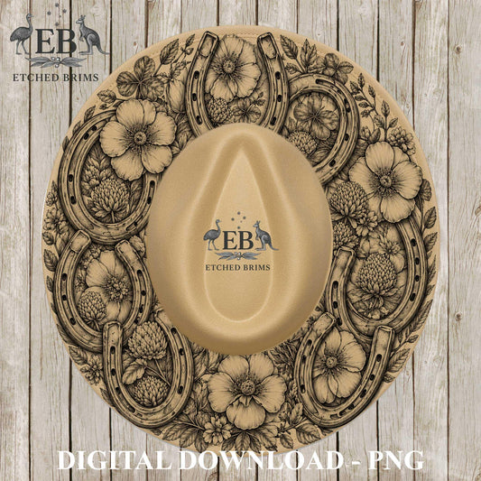 Horseshoes Hat Engraving File, Western Floral Laser Burning Template, Rustic Horse Design, EB1241