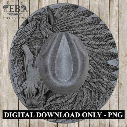 Indian Horse & Feathers 13, Laser Hat Burning Design, Digital Download PNG, Hat Burning Template, Hat Laser Engraving Design, Hat File EB105