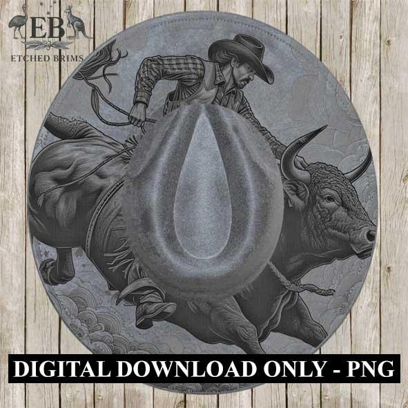 Bull Rider 1 Rodeo, Laser Hat Burning Design, Digital Download PNG Hat Burning Template, Hat Laser Engraving Design Wide Brim Hat File EB122