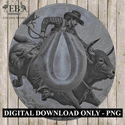 Bull Rider 1 Rodeo, Laser Hat Burning Design, Digital Download PNG Hat Burning Template, Hat Laser Engraving Design Wide Brim Hat File EB122