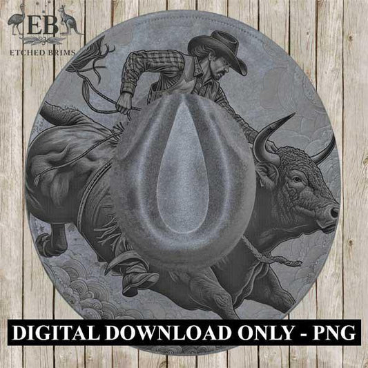 Bull Rider 1 Rodeo, Laser Hat Burning Design, Digital Download PNG Hat Burning Template, Hat Laser Engraving Design Wide Brim Hat File EB122