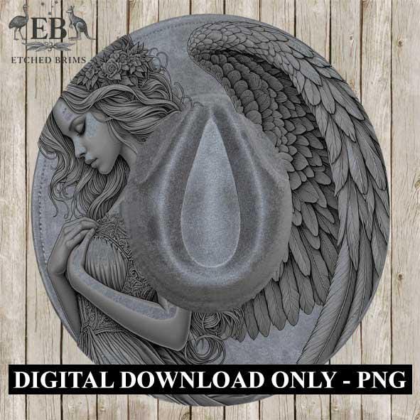 Angel Wings Hat Engraving Design 3, PNG Laser Burn File for Fedora Brim, Halo Western Hat Template, Laser Hat Template Design, Memorial EB73