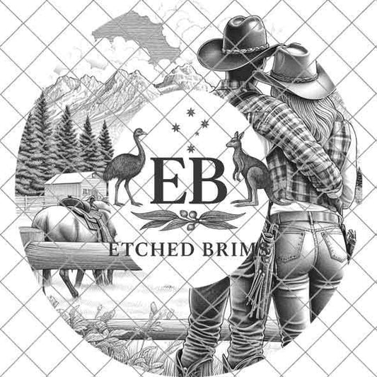 Cowgirl Cowboy 1, Laser Hat Burning Design, Digital Download PNG, Hat Burning Template, Hat Laser Engraving Design, Wide Brim Hat File EB211