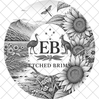 Dragonfly, Sunflowers, Mountain Scenery, Hat Burning Design, Laser Engraving Template, PNG, PDF included, EB990