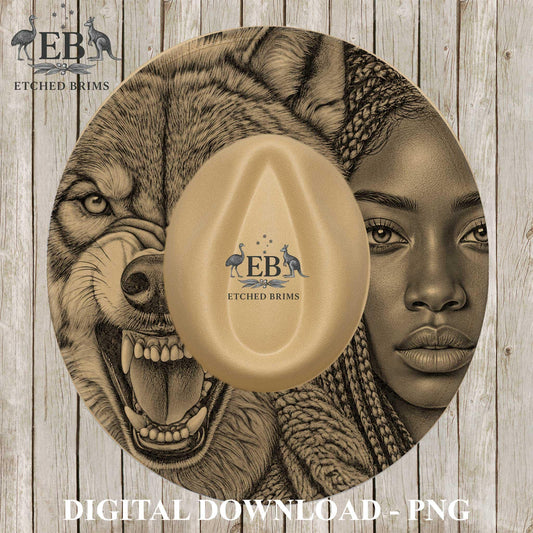 Woman of Colour & Wolf Hat Engraving Template, Wide Brim Hat Burning Design, Laser File, Printable Stencil, Pyrography Art, EB1269