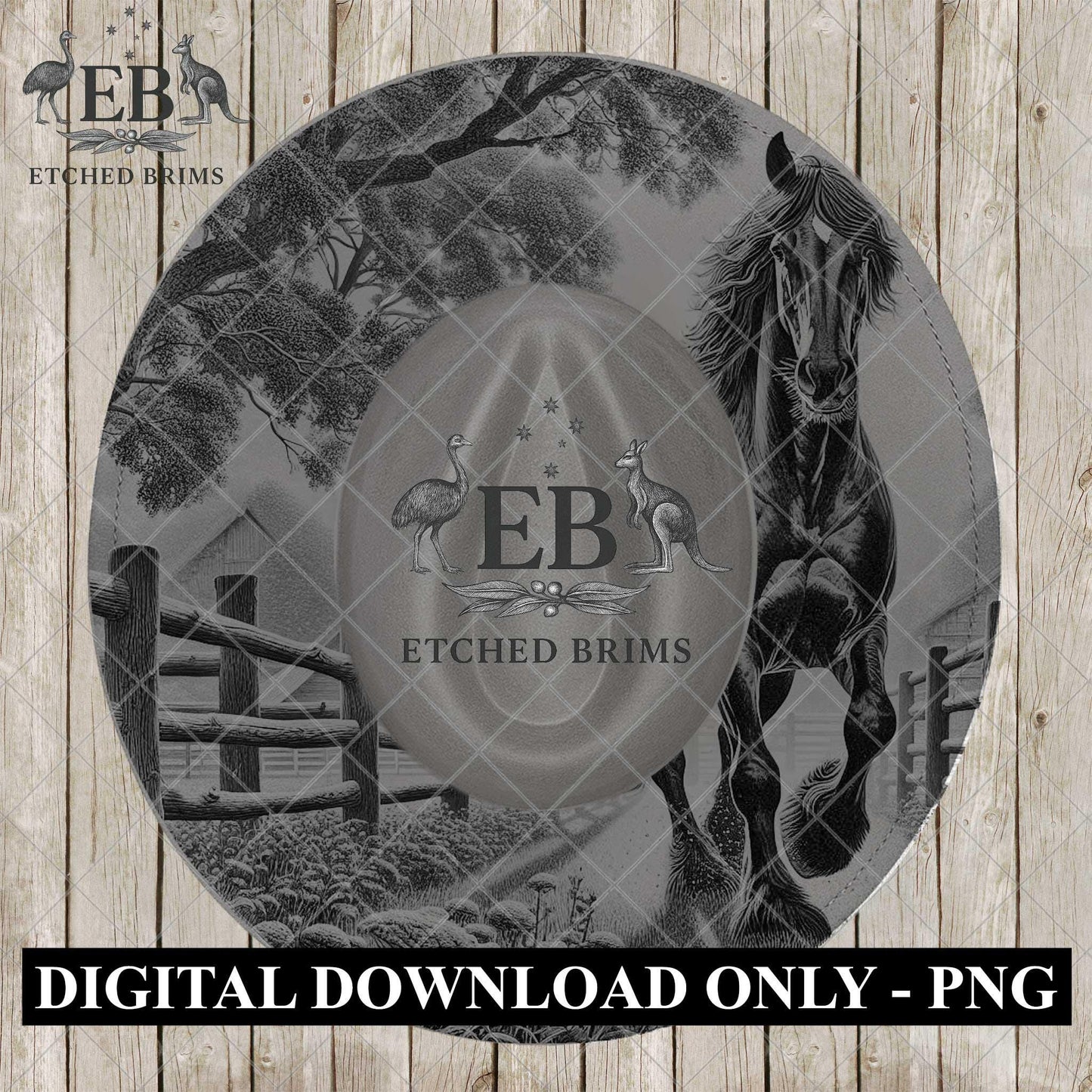 Freisian Horse, Laser Hat Burning Design, Digital Download PNG, Hat Burning Template, Wide Brim Hat Engraving File, EB1201