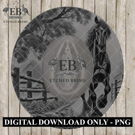 Freisian Horse, Laser Hat Burning Design, Digital Download PNG, Hat Burning Template, Wide Brim Hat Engraving File, EB1201