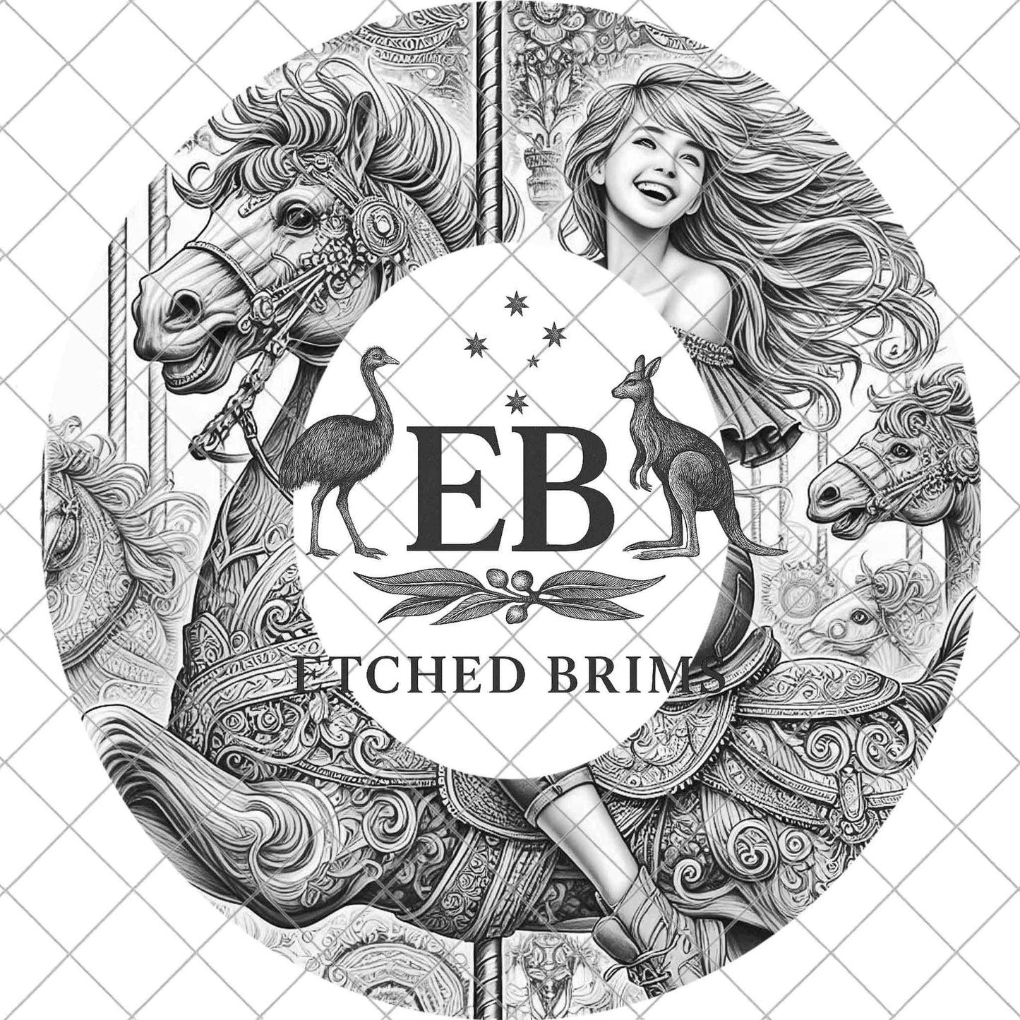 Carousel Horse Hat Burning Design, Whimsical Laser Engraving Template for Fedora Brims, Fairground Cowgirl Western File, EB944