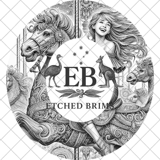 Carousel Horse Hat Burning Design, Whimsical Laser Engraving Template for Fedora Brims, Fairground Cowgirl Western File, EB944