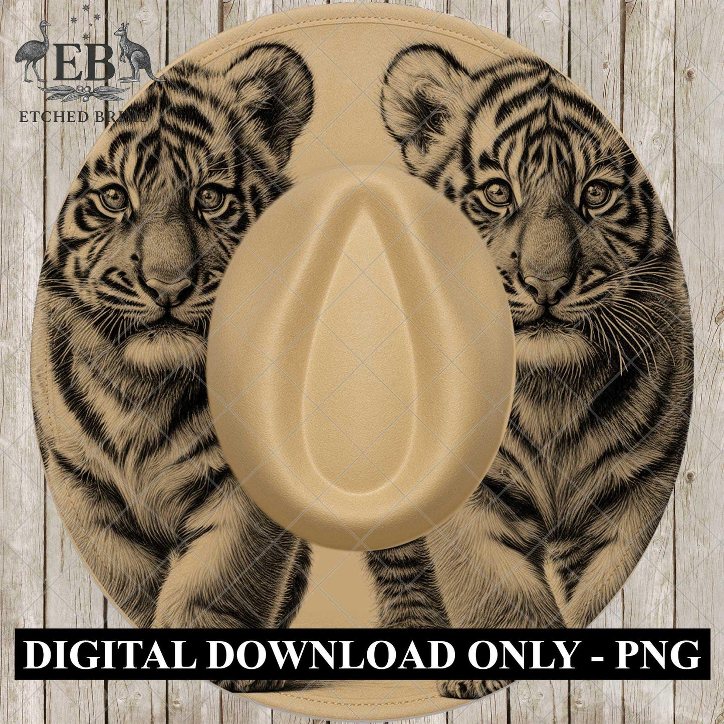 Tiger Cubs, Hat Burning Design, Hat Engraving Template, Wide Brim Hat Pattern, Templates Hat Burning PNG, Laser Engraving Stencil, EB786