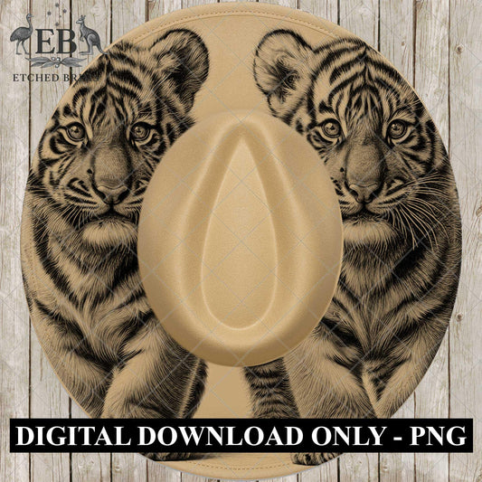 Tiger Cubs, Hat Burning Design, Hat Engraving Template, Wide Brim Hat Pattern, Templates Hat Burning PNG, Laser Engraving Stencil, EB786