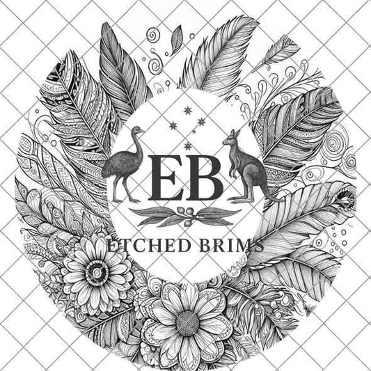 Boho Flowers & Feather, Laser Hat Burning Design, Digital Download PNG, Hat Burning Template, Hat Laser Engraving Design, Wide Brim Hat EB18