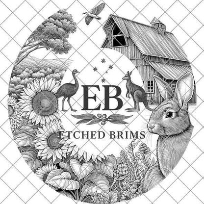 Rabbit & Sunflowers 1, Hat Burning Template, Hat Burning Stencil, Hat Laser Engraving Design, Wide Brim Hat, Printable Hat Template, EB572