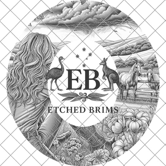 Cowgirl & Horses, Hat Burning Design, Digital Download PNG, Hat Burning Template, Hat Laser Engraving Design, Printable Stencil, EB758